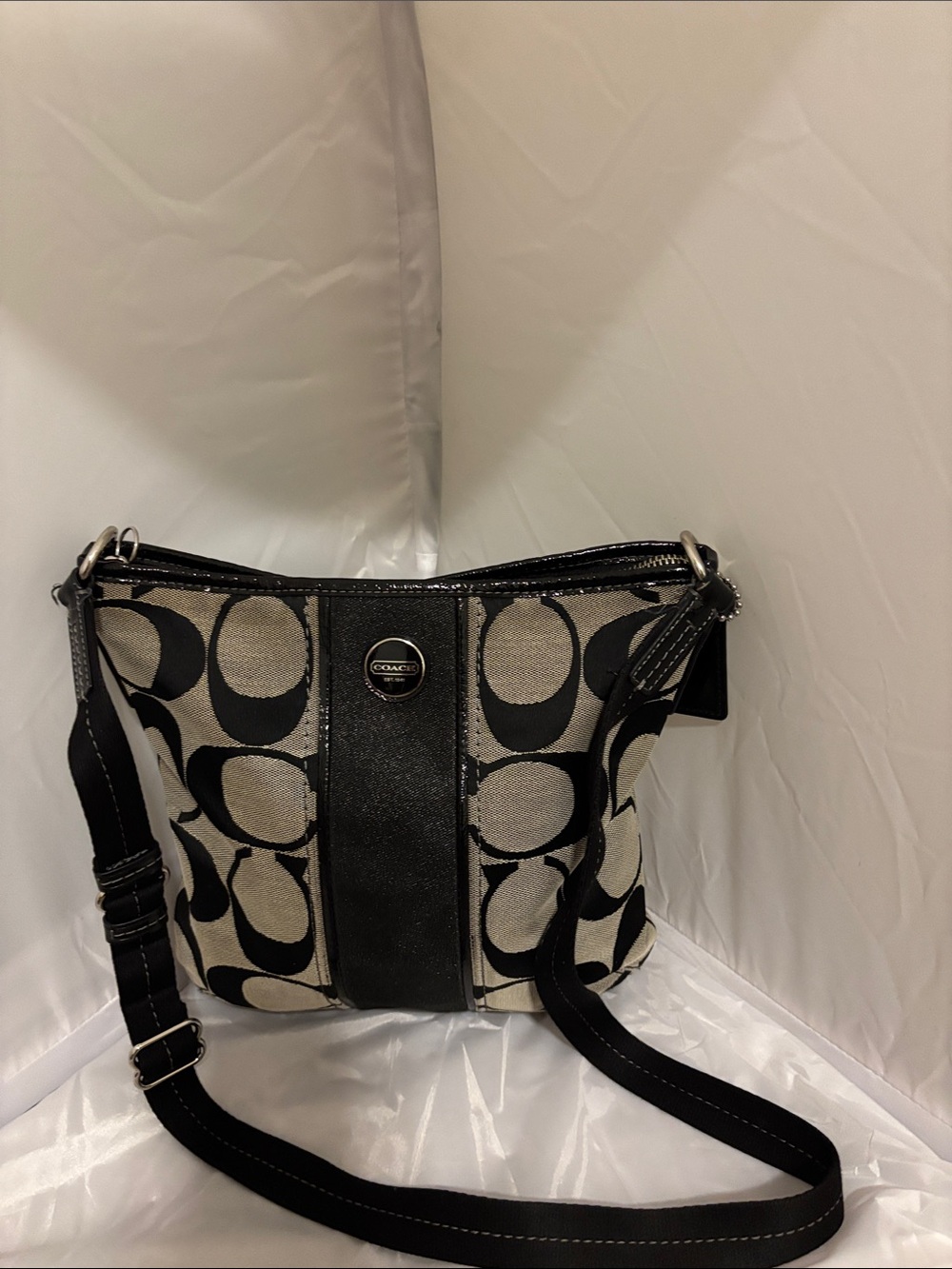 Coach Black and Cream Logo Canvas Crossbody